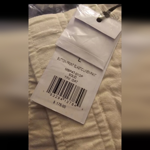 Onia SEALED! NWT! Button Front Stretch Linen Pant #MBP47-01OP in Oat. Sz Lg. - Picture 6 of 7